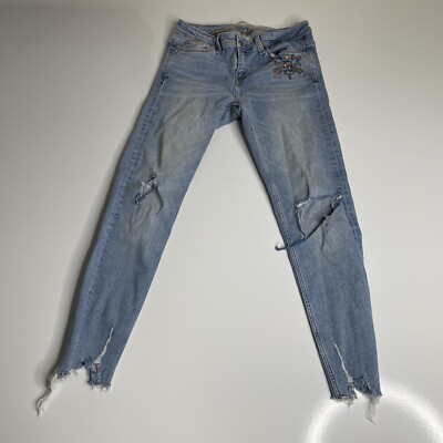 Zara Basic Z1975 Denim Rose Sequin Applique Distressed