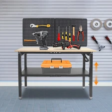 Multifunctional 120*50cm Workbench with Pegboard Worktable w/ Power Outlets 