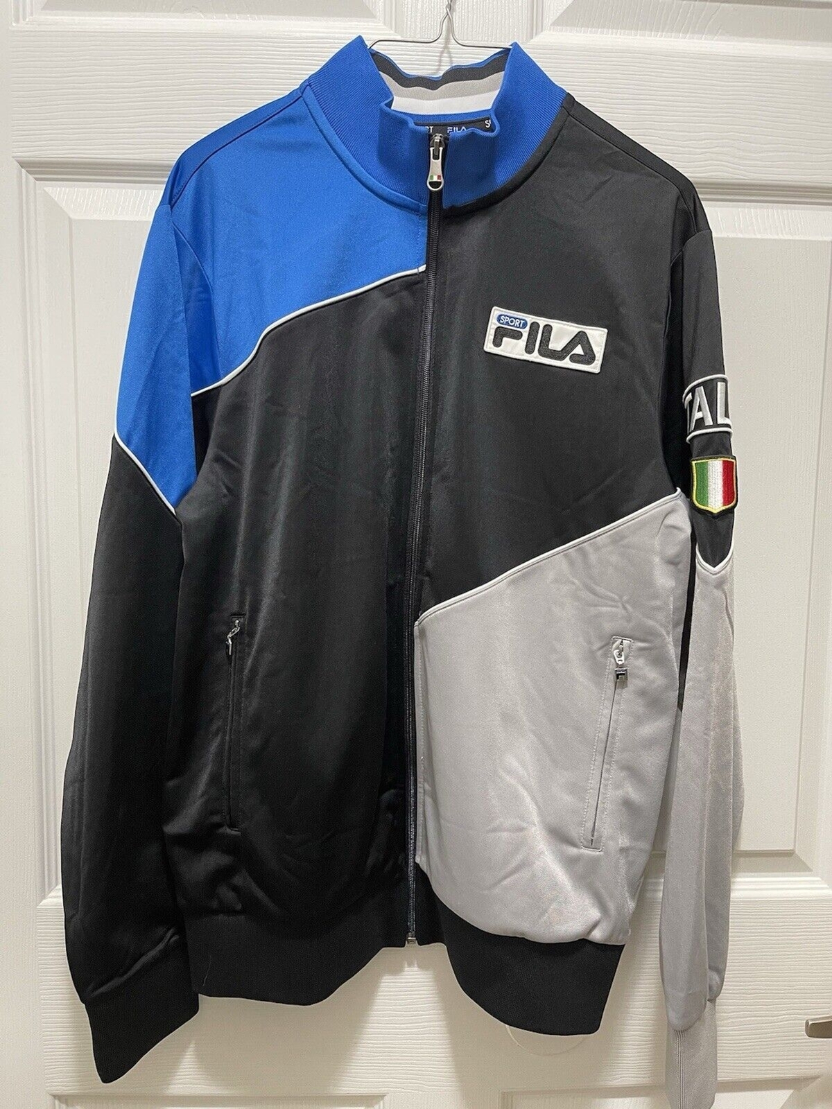Giacca da pista vintage FILA SPORT ITALIA uomo taglia S nero blu grigio calcio