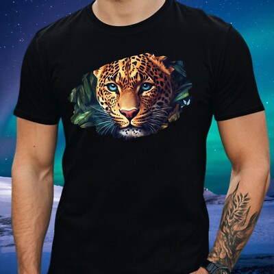 Herren T-Shirt Leopard Motiv Baumwolle Größe XS bis 5XL