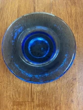 Fire and Light Cobalt Blue Art Recycled Glass Wine Bottle/ Candle Holder 6.5" 