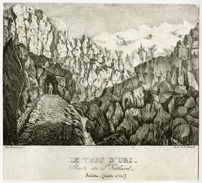 Seltener antiker Meisterdruck-BERGPASS-GOTTHARD-URI-SCHWEIZ-Snoeck-ca. 1825