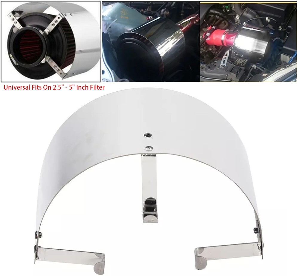 Racing Car Cold Air Intake Cone Sport Air Filter Cover Heat Shield 2.5-5” Silver