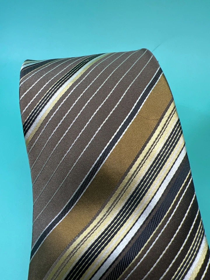 Corbata de seda Geoffrey Beene marrón/rayas 56" x 4" Foto 2 de 4
