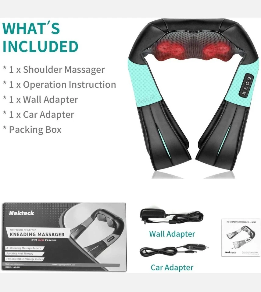 Массажер шиацу для шеи и спины Nekteck с успокаивающим теплом, глубоким разминанием - Изображение 2 из 4
