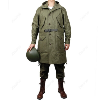 Military US Army M47 Jacket Trench Coat Mens Spring Fall Zip Hooded Windbreaker 