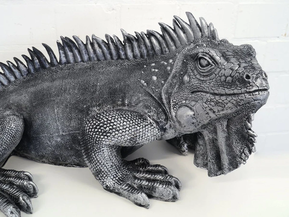 Leguan Echse Dekofigur Kunstharz silberfarben in- und outdoor L: 100 cm -11581- - Bild 2 von 4