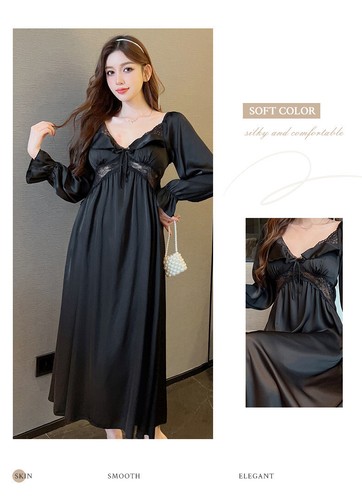 Sexy Lencería Satén Largo Vestido de Noche Elegante Seda Hogar Vestido Prendas de salón Prendas para dormir - Imagen 11 de 31