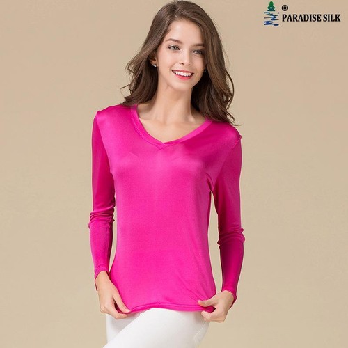 Natural Silk Women's V Neck Long Sleeved Bottoming Shirt Silk Womens Blouse - Picture 10 of 11