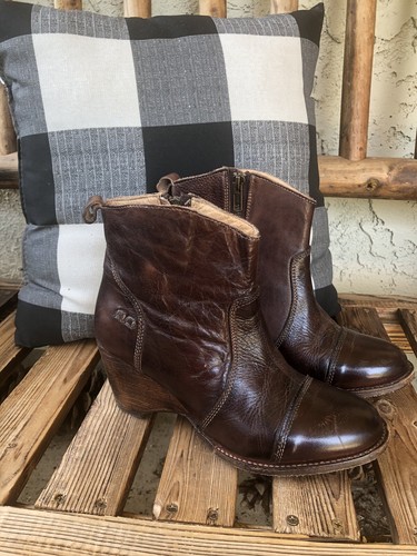 BED STU GENTRY Leather Sexy Wedge Brown 