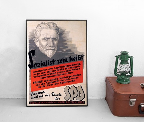 Poster SPD "Sozialist sein heißt" 1948 August Bebel Sozialdemokratie Plakat  - Bild 1 von 2