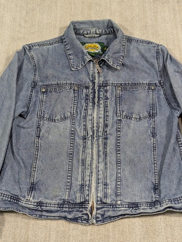 Cabela's Zip Denim Jean Jacket Size M Medium Regular Fit Distressed Pockets VTG - Picture 2 of 13