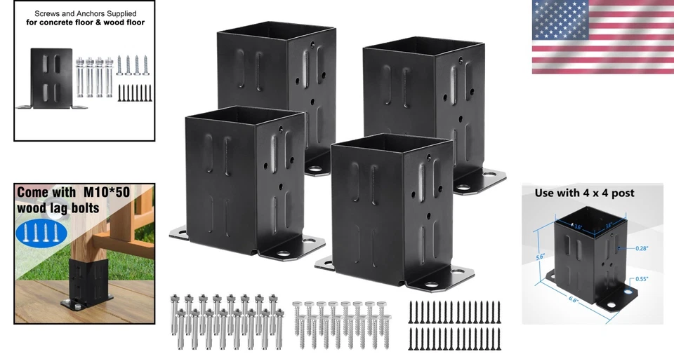 Heavy-Duty 4x4 Wood Fence Post Anchor Set - 13GA Steel, Rust-Resistant Coating - Image 2 of 4