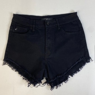 KanCan Womens Size 9/28 Black Denim Frayed Hem High Rise Shorts