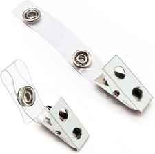 100Pcs Premium Metal Badge Clips with Clear PVC Straps for ID Cards, Badge Holde