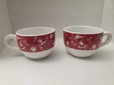 Pair of Ceramic Hot Cocoa Cups. Christmas Themed Design. 5” Round x 3-1/2” Tall