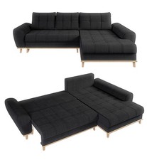 Ecksofa Scandi-Stil Schlafcouch Stauraum Ottomane RE Bouclé Chenille Anthrazit