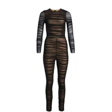 SER.O.YA Virgo Black Mesh Ruched Catsuit Medium