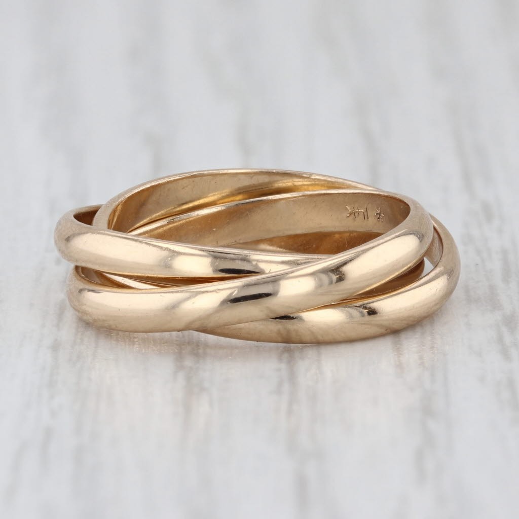 3 Interlocking Bands Puzzle Rolling Ring 14k Yell… - image 4
