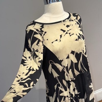 Alembika Mesh Cocoon Black/Beige Floral Dress with Black Slip Size 2 (US 10-12)