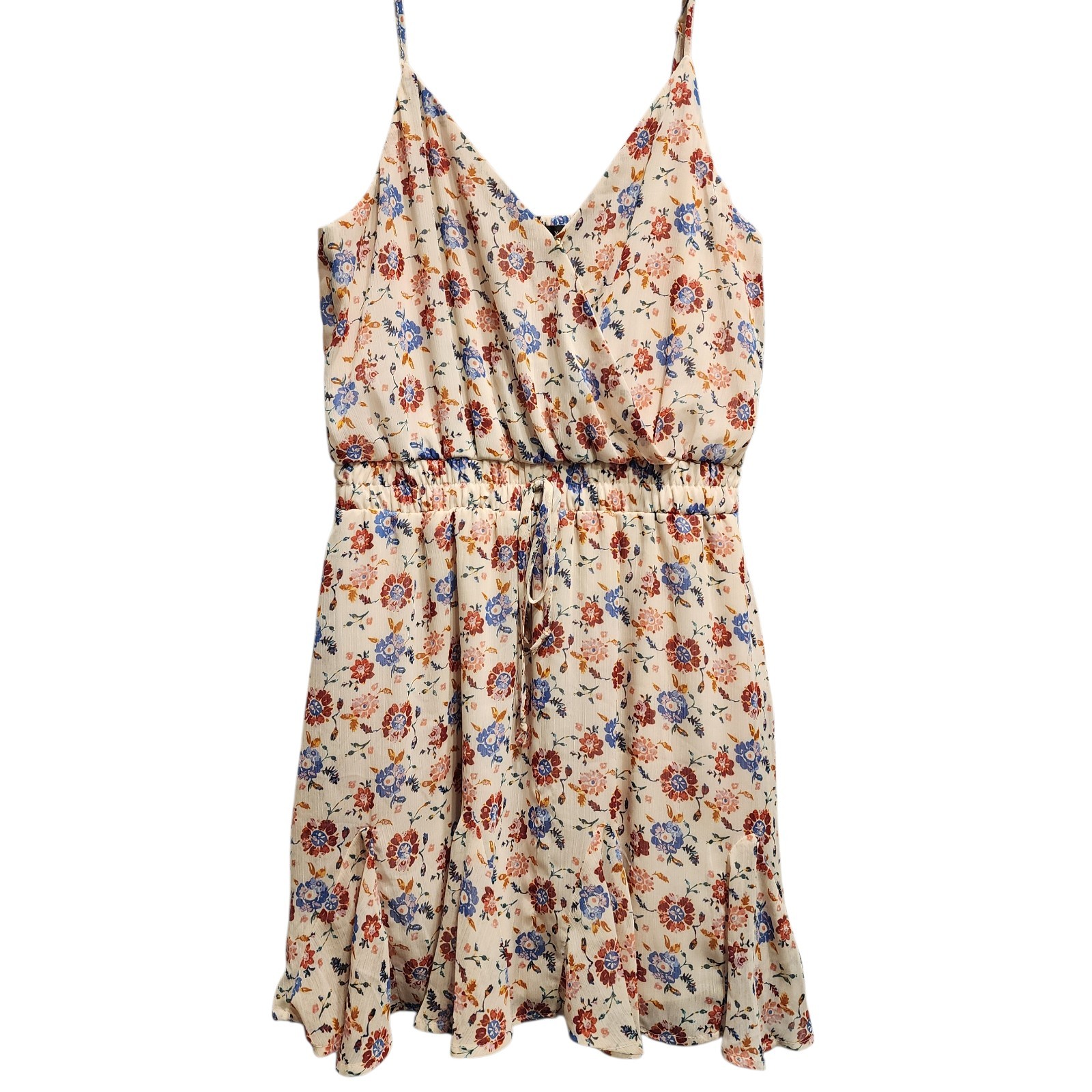 Y2K Babydoll Floral Print Mini Dress M Spaghetti Strap Sundress Smocked Waist