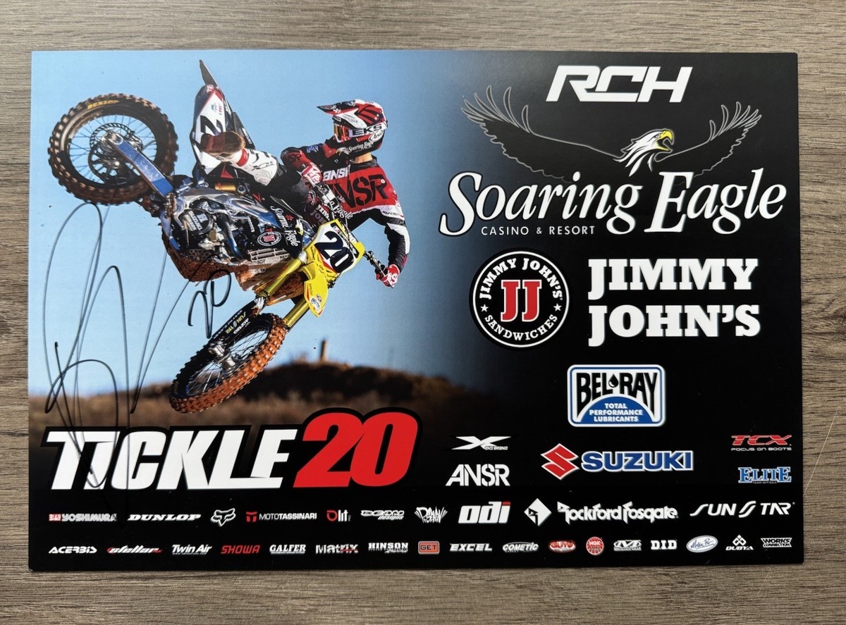 希少品 JUMPING CROSS バイクレースゲーム パンフレット チラシ SIGNED BROC TICKLE #20 SUPERCROSS SUZUKI 12x8 PROMOTIONAL POSTER
