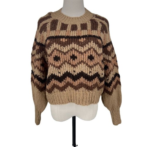Anthropologie Women's Geometric Cropped Pullover Sweater Brown Size S - AC