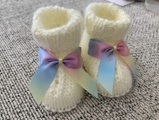 Newborn To 3 Months Baby bootees Pram Shoe cream Hand Made Knitted