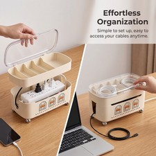 Double Layer Cable Management Box - Desktop Cable Organizer for Home Office
