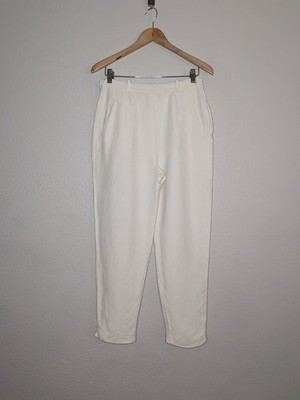 MaxMara Weekend Cream Coastal Minimalist Linen Blend Casual Pants Trousers 14