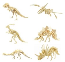 3D Wooden Dinosaur Puzzle - 6 Piece Set Wood Dinosaur Skeleton Model Puzzle - DI