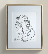 Original Ink Line Drawing on Watercolor Paper_ Minimalist Art Signed by Artist