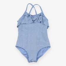 John Lewis, Swimming Costume Blue Pointelle Frill, 5-6 Years E8875BB2A643/0