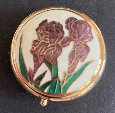 Cloisonne Enamel Iris  Pill/Trinket  Box