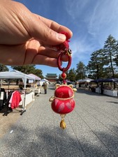 Red Japanese Maneki Neko Charm  Lucky Cat Keychain Handmade Fortune Charm Gift