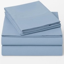 Exotic Linen Queen Size Sheets Set - 4 Piece Queen-10", Light Blue Solid