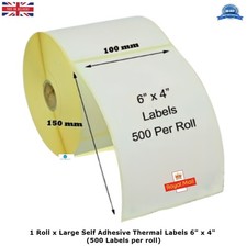 1 x ROLL OF LARGE 6x4" Self Adhesive White Sticky Thermal Labels 100mm x 150mm