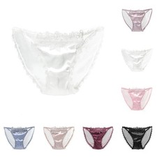 Briefs Satin Underpants Underwear Back See Through Breathable Female Flower