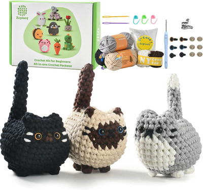 Beginner Crochet Cat Kit - Amigurumi Crochet Animals for Adults, Easy Craft Set