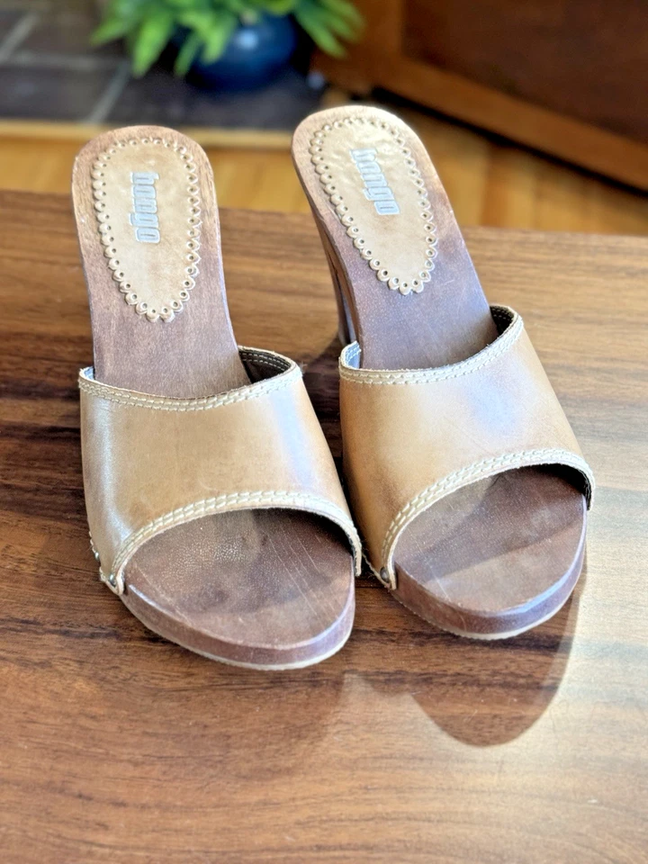 De Colección Y2K Bongo Tachonado Madera Mula Plataforma Tacones Marrón Talla 10, Suelas Antideslizantes Foto 2 de 4