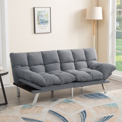 67.3'' Grey Corduroy Futon Sofa Bed Twin Sleeper Adjustable Split Back Loveseat