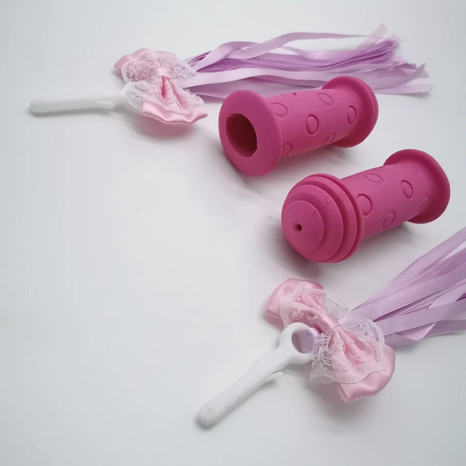WIDEK Kinder Griffe + Fransen Pink/Rosa Prallschutz Lenkergriffe Roller Fahrrad - Bild 2 von 2