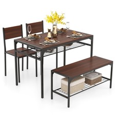 Dining Table Set for 4 Rectangular Table w/ 2 Chairs, 1 Bench, Storage Racks