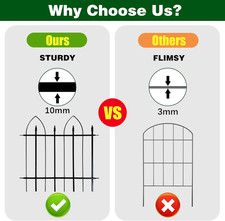 Garden Fence 24" H X 24" W (5 Panels, Total 10 Ft), Metal Fence Decorative Bo...