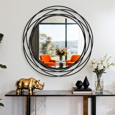 80cm Large Wall Mirror Industrial Modern Style Round Metal Frame Vanity Mirror