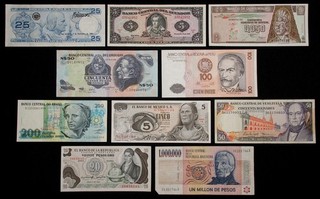 10x Banknotes from South and Central America (Mexico Brazil) (J6H) BL D