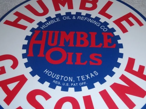 VINTAGE HUMBLE OIL REFINING TX 12" PORCELAIN METAL GASOLINE SERVICE STATION SIGN