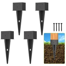 4 Pcs 4"x 6"Fence Post Anchor Ground Spike 16.5"Heavy Duty Metal Stake Bases