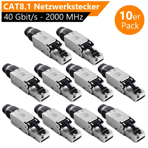 10x Cat8.1 Netzwerkstecker RJ45 Stecker Netzwerk Metall werkzeuglos Cat8.1 LAN