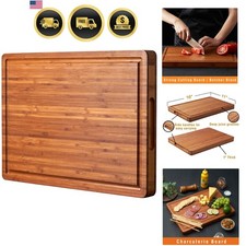 Bamboo Wood Cutting Board for Kitchen, 1" Thick Butcher Block, Cheese Charcut...